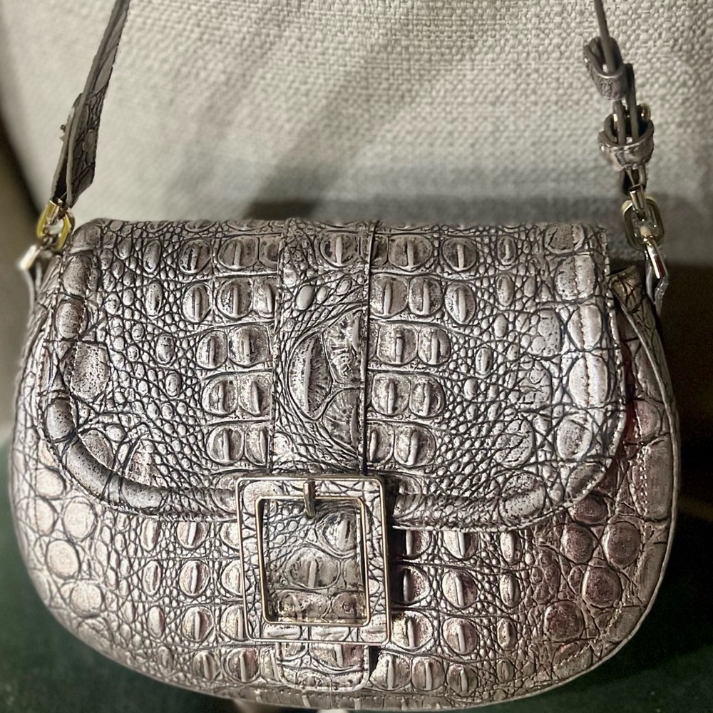 Brahmin Silver Crocodile Embossed Shoulder Bag